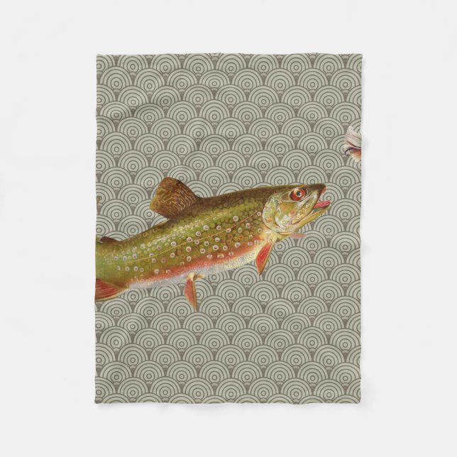 Vintage Rainbow Trout Fly Fishing Fleece Blanket (Front)