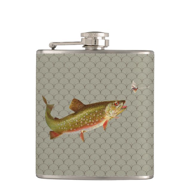 Vintage Rainbow Trout Fly Fishing Hip Flask (Front)