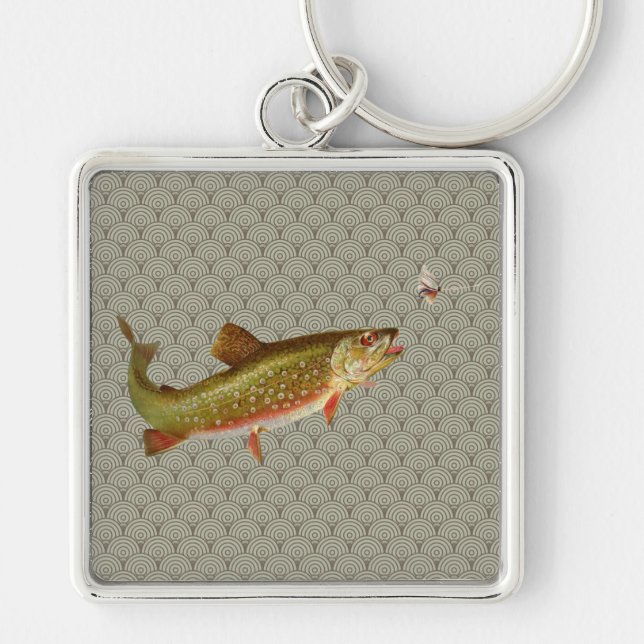 Vintage Rainbow Trout Fly Fishing Key Ring (Front)