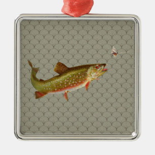 Vintage rainbow trout fly fishing metal tree decoration