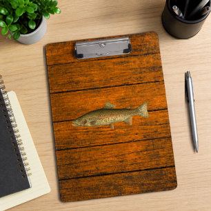 Vintage Rainbow Trout Wood Grain Clipboard