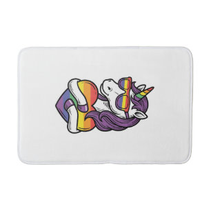Vintage Rainbow Unicorn Heart Pride Shirt Design_1 Bath Mat