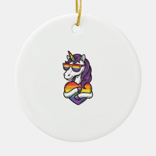 Vintage Rainbow Unicorn Heart Pride Shirt Design_1 Ceramic Tree Decoration