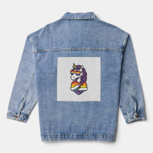 Vintage Rainbow Unicorn Heart Pride Shirt Design_1 Denim Jacket