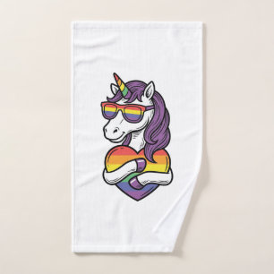 Vintage Rainbow Unicorn Heart Pride Shirt Design_1 Hand Towel