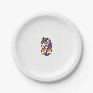 Vintage Rainbow Unicorn Heart Pride Shirt Design_1 Paper Plate