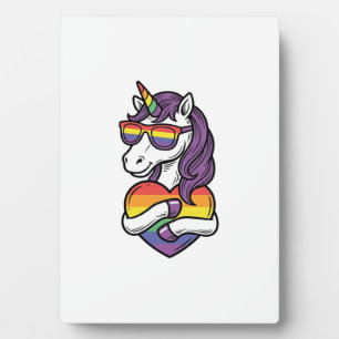 Vintage Rainbow Unicorn Heart Pride Shirt Design_1 Plaque