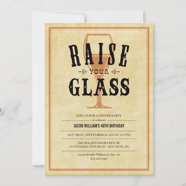Vintage Raise Your Glass Party Invitations (Front)