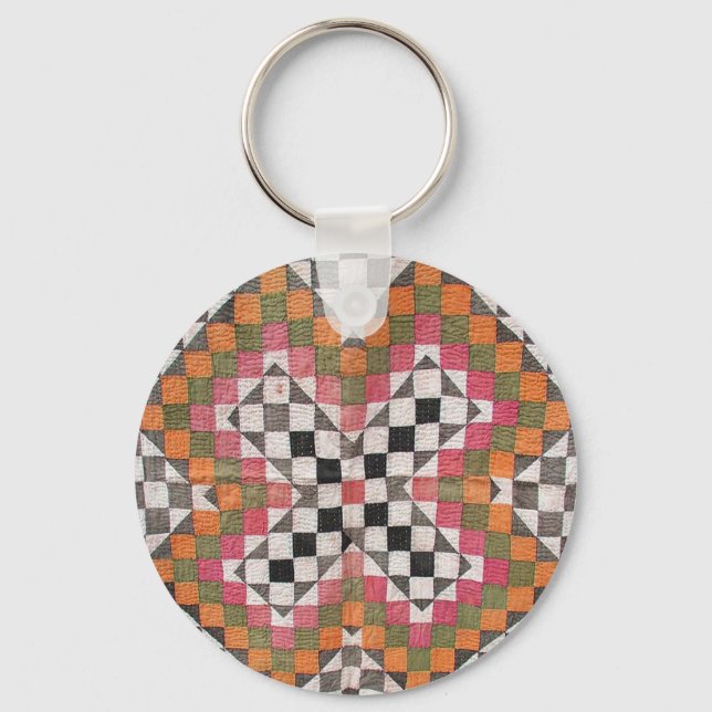 Vintage Ralli Quilt Orange Key Ring (Front)