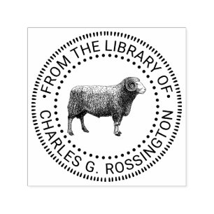 Vintage Ram Sheep Drawing Library Book Name Self-inking Stamp