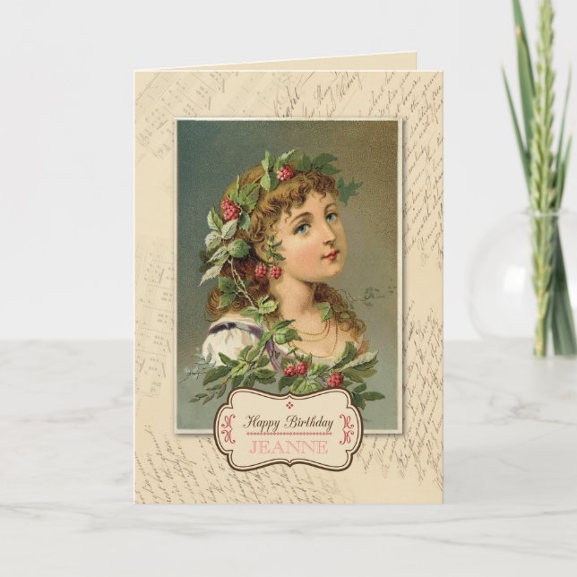 Vintage Raspberry Girl Birthday Card (Front)