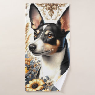 Vintage Rat Terrier Illustration Bath Towel