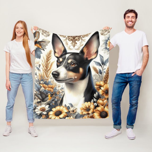 Vintage Rat Terrier Illustration Fleece Blanket (In Situ)