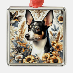 Vintage Rat Terrier Illustration Metal Tree Decoration