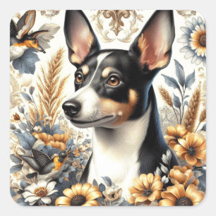 Vintage Rat Terrier Illustration Square Sticker