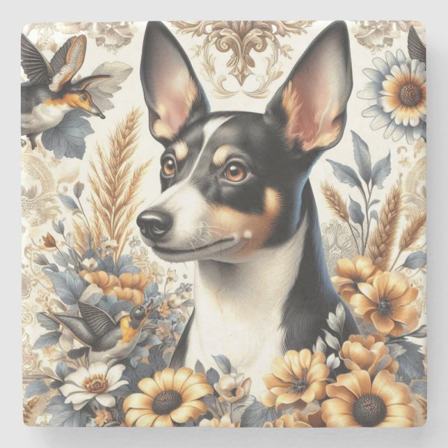 Vintage Rat Terrier Illustration Stone Coaster (Front)