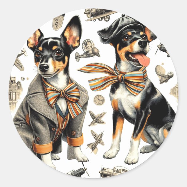 Vintage Rat Terrier Seamless Classic Round Sticker (Front)