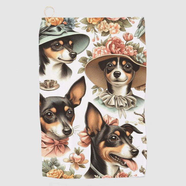 Vintage Rat Terrier Seamless Golf Towel (Front)