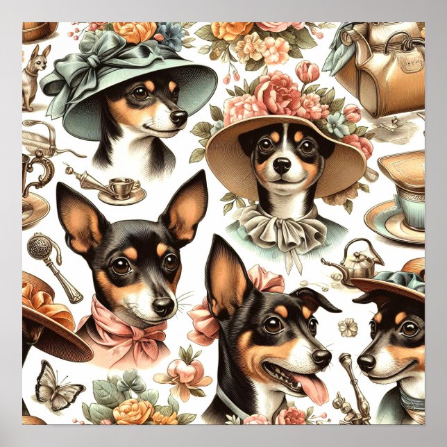 Vintage Rat Terrier Seamless Poster (Front)