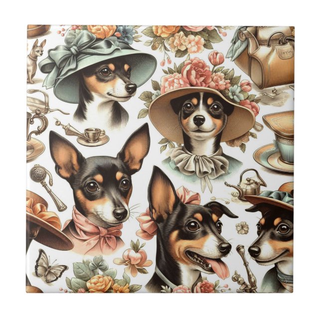 Vintage Rat Terrier Seamless Tile (Front)