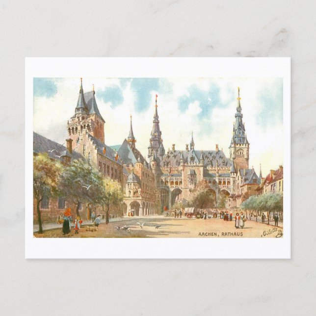 Vintage Rathaus, Aachen, Germany Postcard (Front)