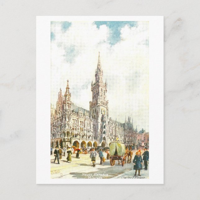 Vintage Rathaus in Munich/Munchen, Germany Postcard (Front)