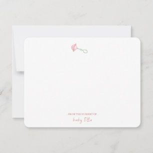 Vintage Rattle Baby girl Shower Thank you Card