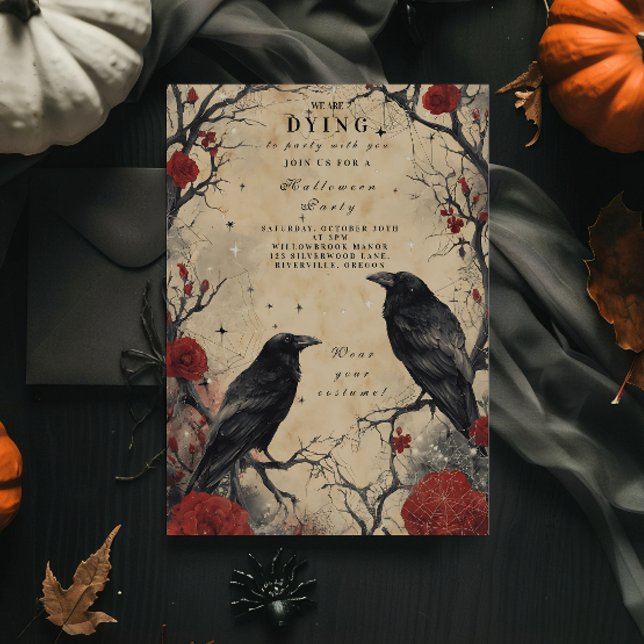Vintage Raven and Roses Halloween Party Invitation (Creator Uploaded)