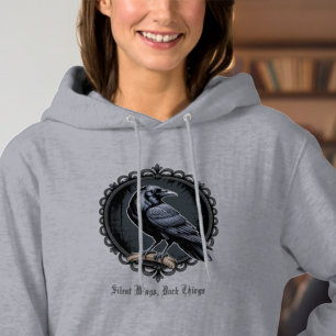 Vintage Raven Art Grey Hoodie