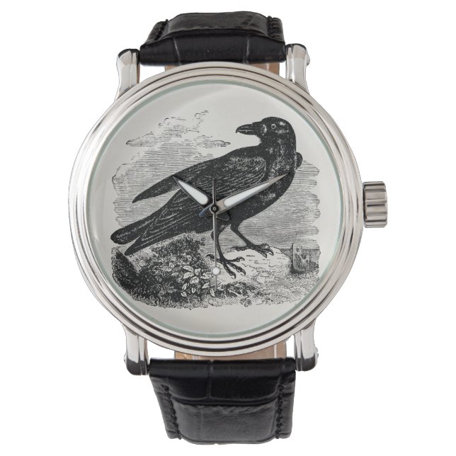 Vintage Raven Black Bird Crow Personalised Birds Watch (Front)