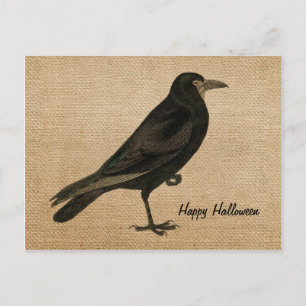 Vintage Raven Burlap Postcard Personalise