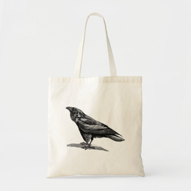 Vintage Raven Crow Blackbird Bird Illustration Tote Bag (Front)
