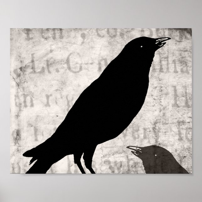Vintage Raven Goth Collage Customised Birds Crow Poster (Front)