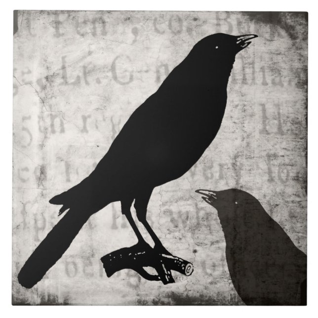 Vintage Raven Goth Collage Customised Birds Crow Tile (Front)