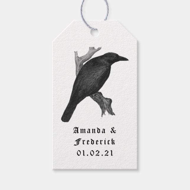 Vintage Raven Gothic Wedding Gift Tags (Front)