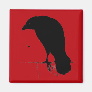 Vintage Raven on Blood Red Template Magnet