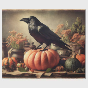 Vintage Raven Photo Gothic Halloween Decoupage Wrapping Paper