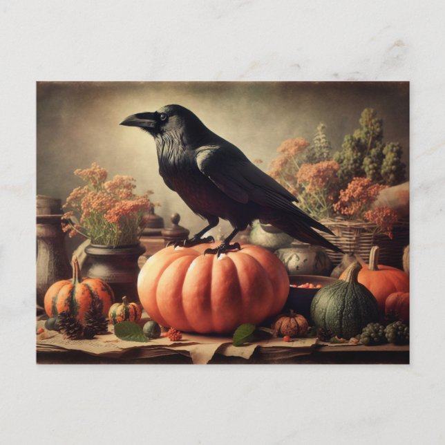 Vintage Raven Photo Gothic Halloween Postcard (Front)