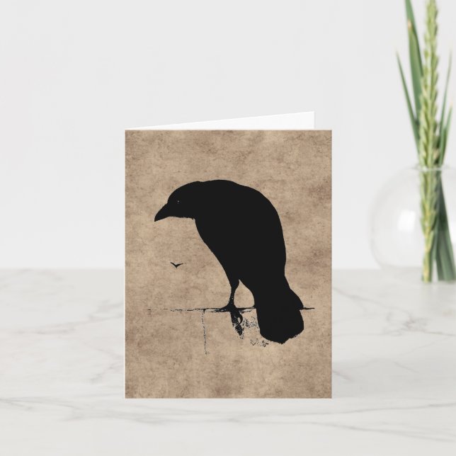 Vintage Raven Silhouette Black Ravens and Crows Card (Front)