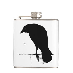 Vintage Raven Silhouette Retro Goth Ravens Crow Hip Flask