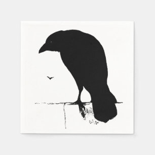 Vintage Raven Silhouette Retro Goth Ravens Crow Napkin
