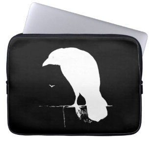 Vintage Raven Silhouette White on Black - Custom Laptop Sleeve
