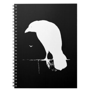 Vintage Raven Silhouette White on Black - Custom Spiral Notebook