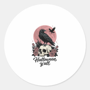 Vintage Raven Skull Halloween Y’all Classic Round Sticker