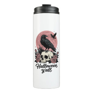 Vintage Raven Skull Halloween Y’all Thermal Tumbler
