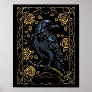 Vintage Raven Tarot Card Gothic Wiccan Pagan Witch Poster