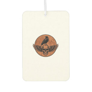 Vintage Raven Winged Skull Orange Moon Vector Desi Car Air Freshener