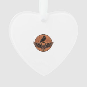 Vintage Raven Winged Skull Orange Moon Vector Desi Ornament