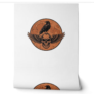 Vintage Raven Winged Skull Orange Moon Vector Desi Wallpaper