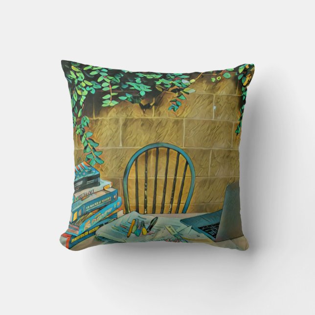 Vintage reading artwork cushion (Front)